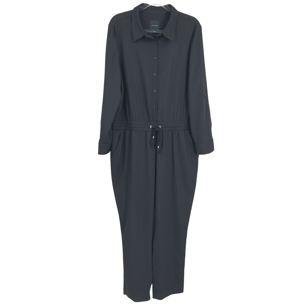 Alex Marie Dark Navy Button-Front Long-Sleeve Jumpsuit